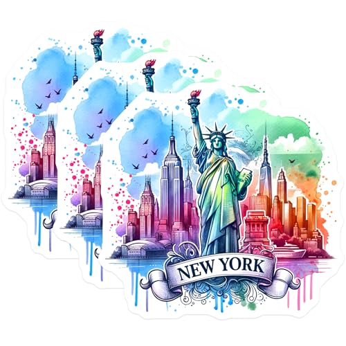 (3 Pack) New York Decals - Statue of Liberty - Cityscape Decals- 3 Inches On Longest Side - Easy Peel & Apply - Made in USA - 3MCS5799