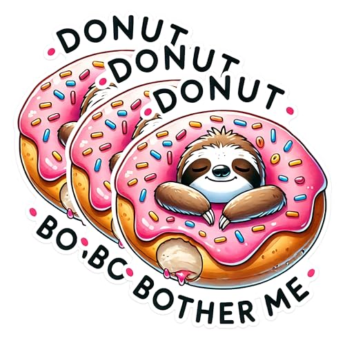 (3 Pack) Sloth Donut Decals - Funny Lazy Animal Stickers - Laptop Decals - 3 Inches On Longest Side - Easy Peel & Apply - Made in USA - 3MCS1548