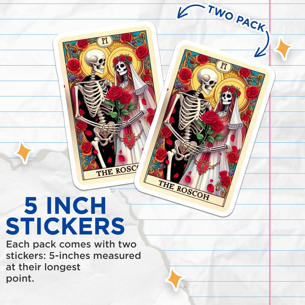 (2 Pack) The Roscogh Card Stickers - Skeleton Wedding Couple - Gothic Romantic Art - 5" On Longest Side - Sticks to Smooth Flat Surfaces - Made in USA - BMCS20488