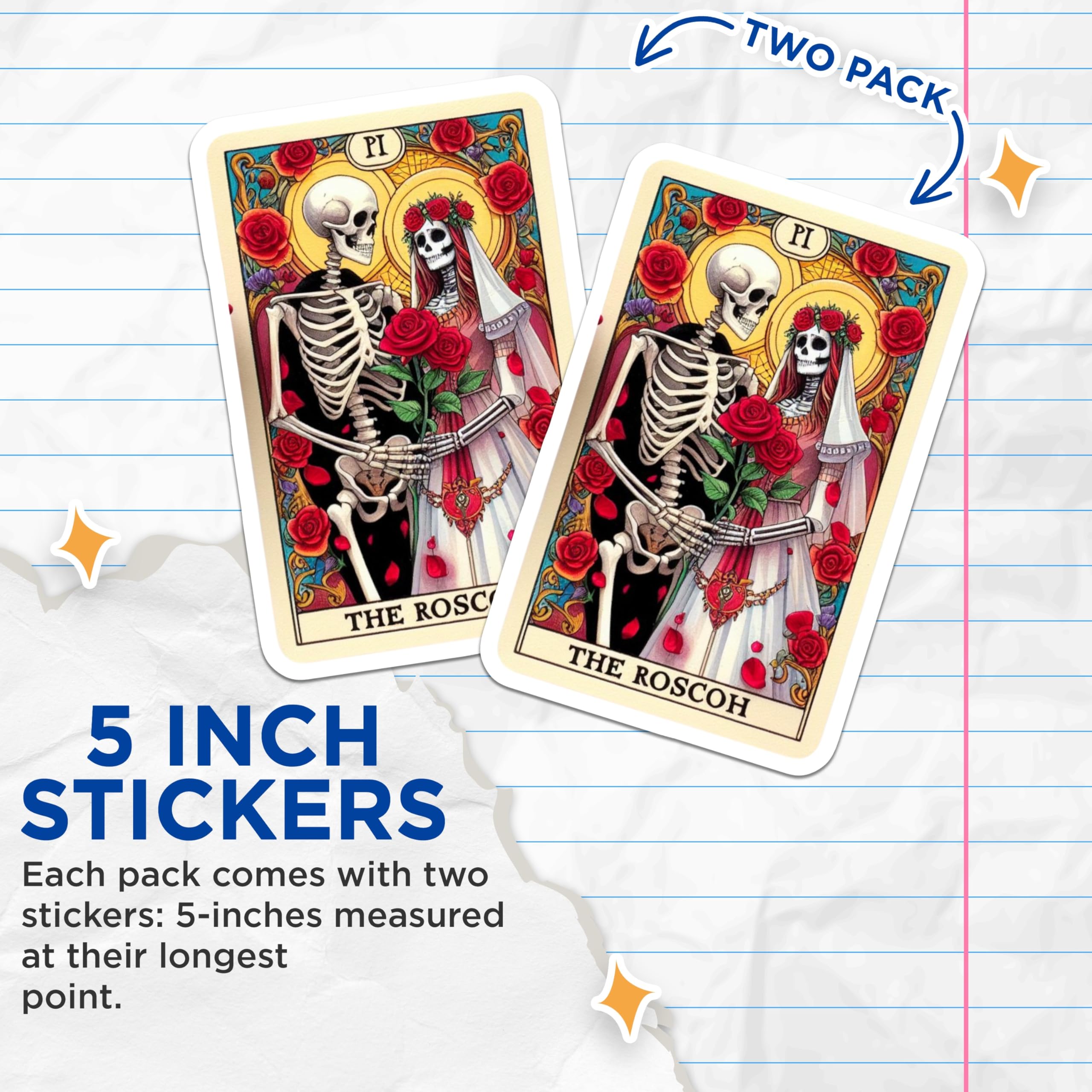 (2 Pack) The Roscogh Card Stickers - Skeleton Wedding Couple - Gothic Romantic Art - 5" On Longest Side - Sticks to Smooth Flat Surfaces - Made in USA - BMCS20488