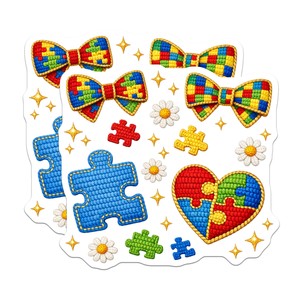 (2 Pack) Autism Awareness Puzzle Stickers - Neurodiversity Acceptance Decals - Special Needs Advocacy Label - 5" On Longest Side - Sticks to Smooth Flat Surfaces - Made in USA - BMCS20759