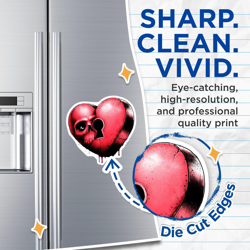 (2 Pack) Skull Heart Magnets - Macabre Love Art Design - Keyhole Gothic Fridge Decor - Alternative Aesthetic - 5 Inches On Longest Side - Thick Durable Magnet - Made in USA - MAG21336