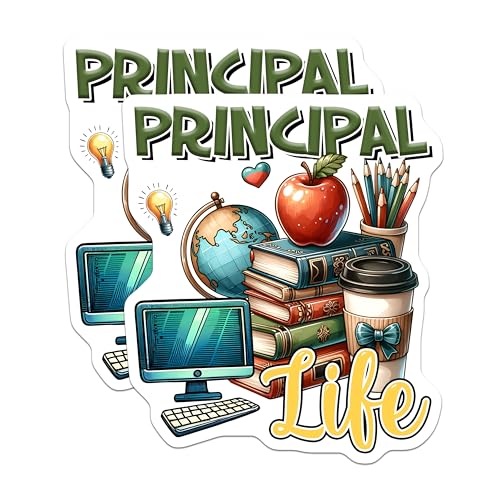 (2 Pack) Principal Life Stickers - School Administrator - Education Themed - 5" On Longest Side - Sticks to Smooth Flat Surfaces - Made in USA - BMCS8052