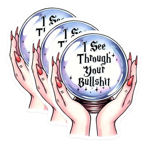 (3 Pack) Crystal Ball Decals - I See Through Your BS - Laptop Decal - 3 Inches On Longest Side - Easy Peel & Apply - Made in USA - 3MCS6276