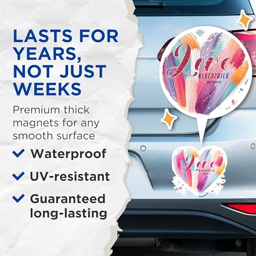 (2 Pack) Love Never Fails Magnets - 1 Corinthians 13 Magnets - Inspirational Heart Magnets- 5" On Longest Side - for Fridges, Toolboxes, Cars - Made in USA - MAG2832