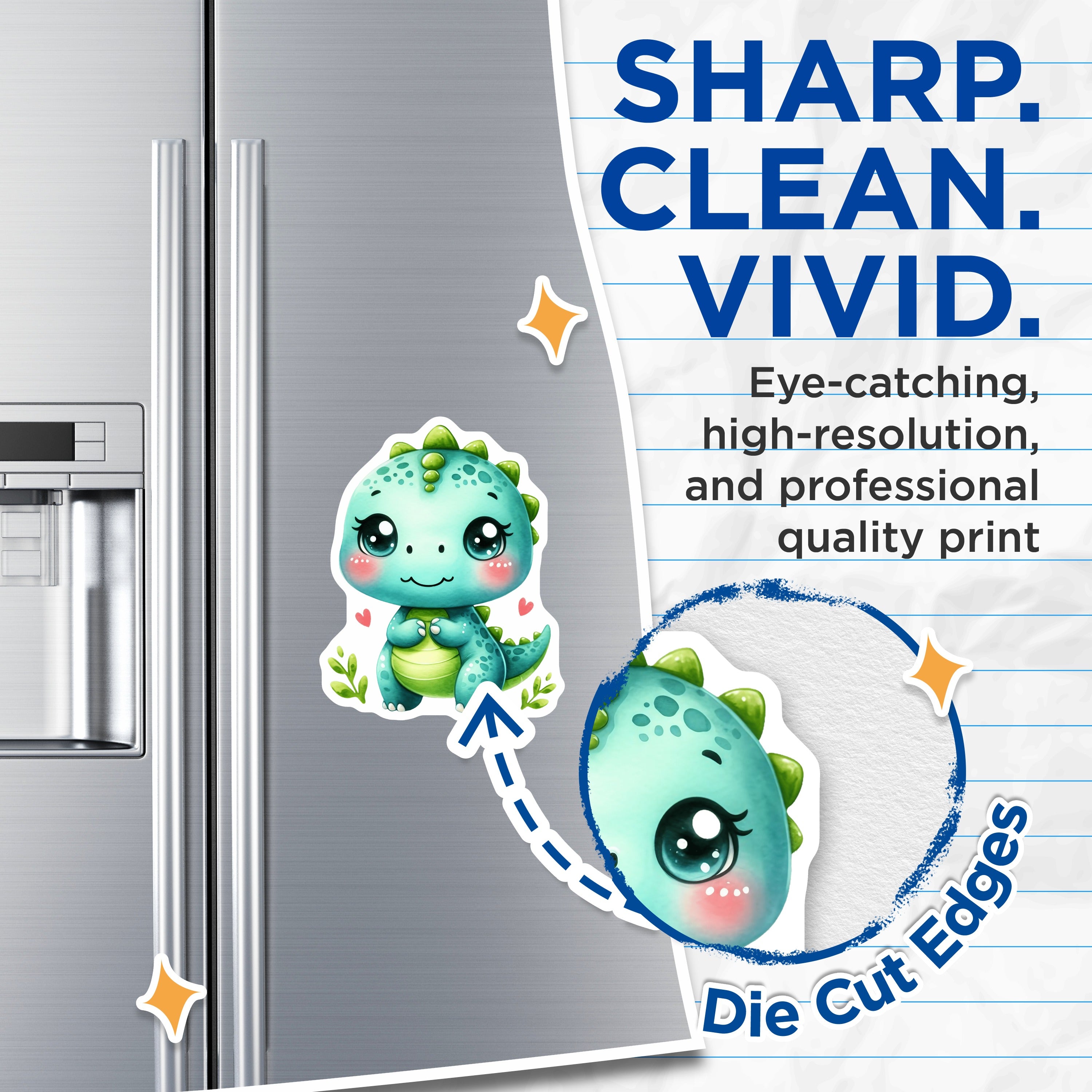 (2 Pack) Cute Dinosaur Magnets - Kawaii Dino Decor - Baby Room Nursery Art - 5 Inches On Longest Side - Thick Durable Magnet - Made in USA - MAG39367