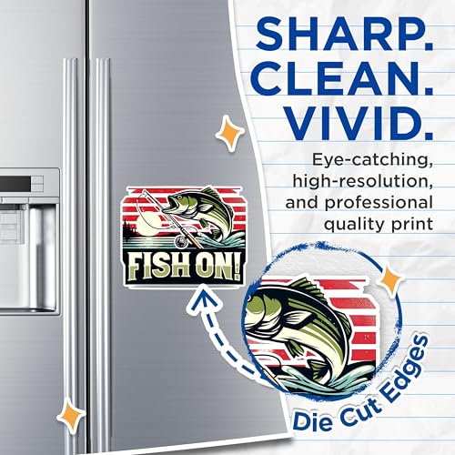 (2 Pack) Fish On Magnets - Fishing Enthusiast Magnets - Outdoor Fishing Adventure Magnets- 5" On Longest Side - for Fridges, Toolboxes, Cars - Made in USA - MAG2613