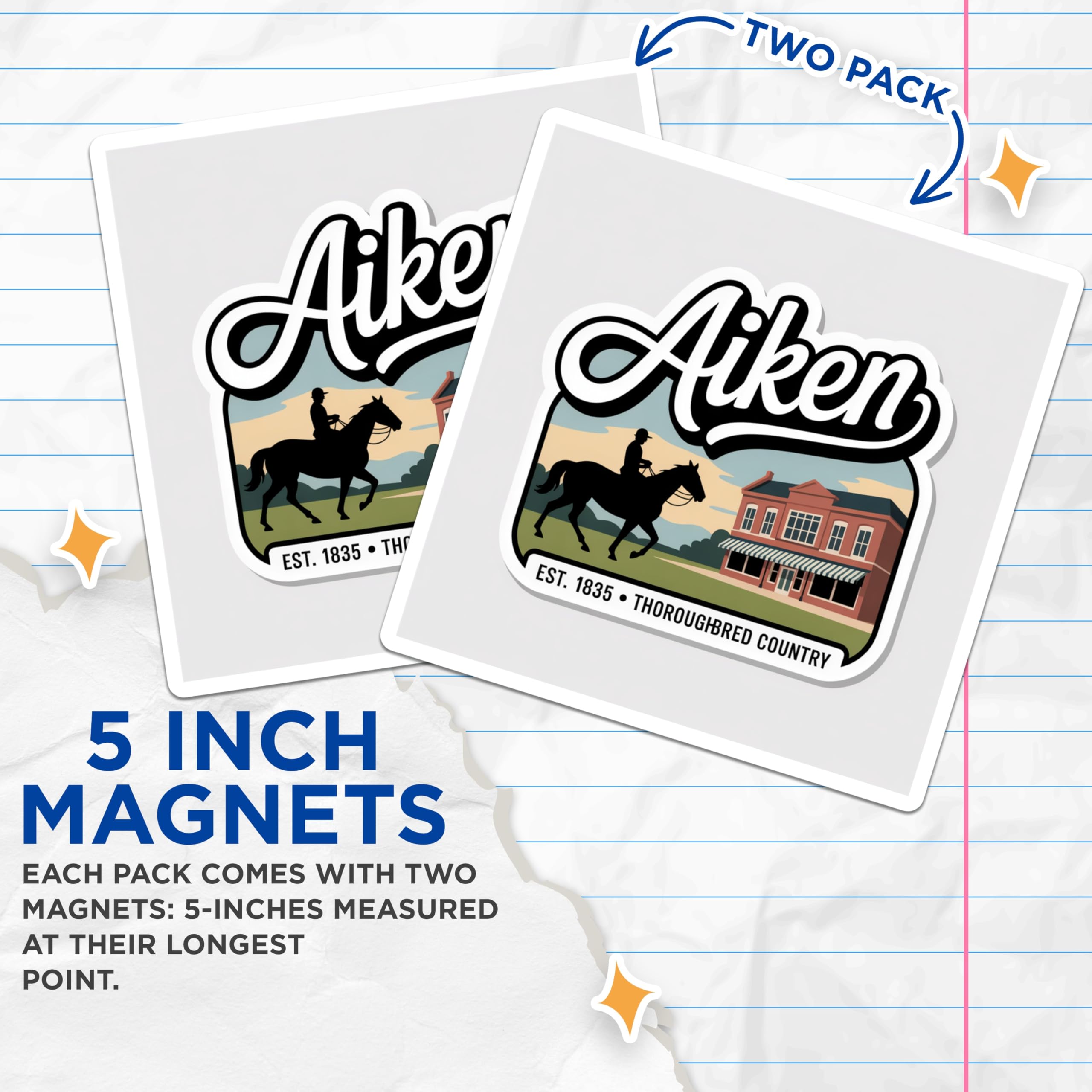 (2 Pack) Aiken South Carolina Magnets - Equestrian Theme - Horse Lover Decor - 5" On Longest Side - Premium Magnet - for Cars, Refrigerators, Toolboxes, Lockers - Made in USA - MAG17877