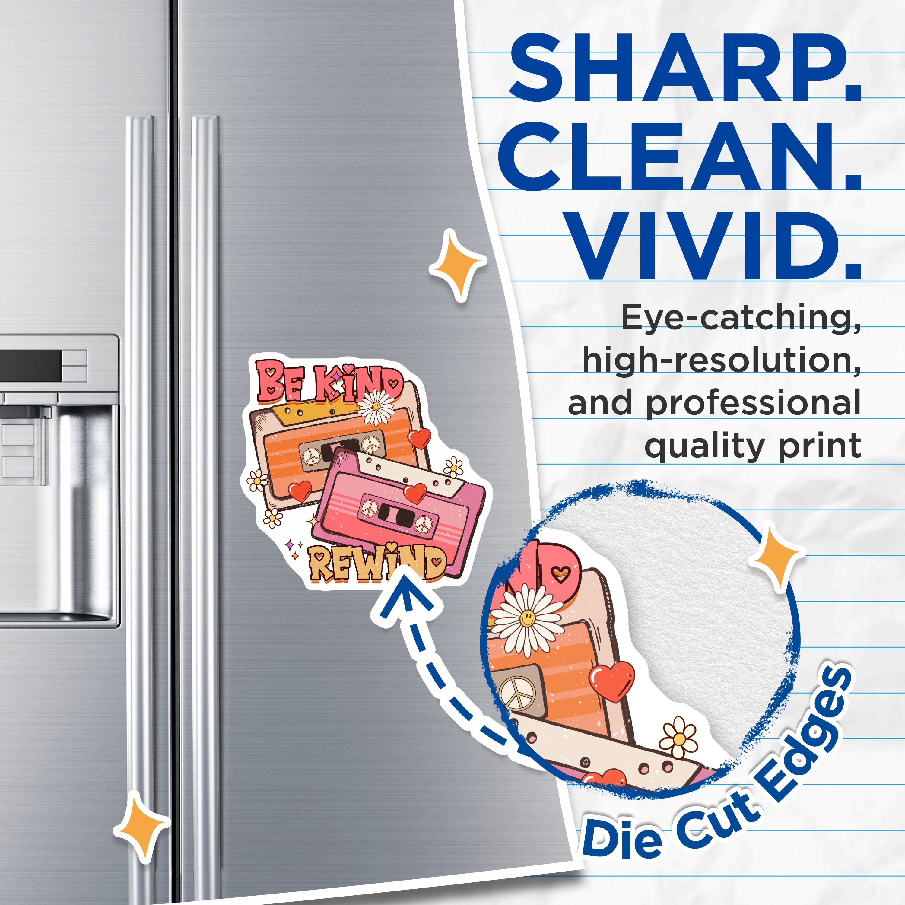 (2 Pack) Be Kind Rewind Magnets - Retro Cassette Tape Decor - 80s 90s Aesthetic - Positive Vibe Refrigerator Accessories - 5 Inches On Longest Side - Thick Durable Magnet - Made in USA - MAG36446