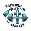 (2 Pack) Faithful Gains Stickers - Fitness Motivational - Gym Workout Quotes - 5" On Longest Side - Sticks to Smooth Flat Surfaces - Made in USA - BMCS9652