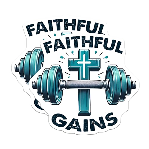 (2 Pack) Faithful Gains Stickers - Fitness Motivational - Gym Workout Quotes - 5" On Longest Side - Sticks to Smooth Flat Surfaces - Made in USA - BMCS9652