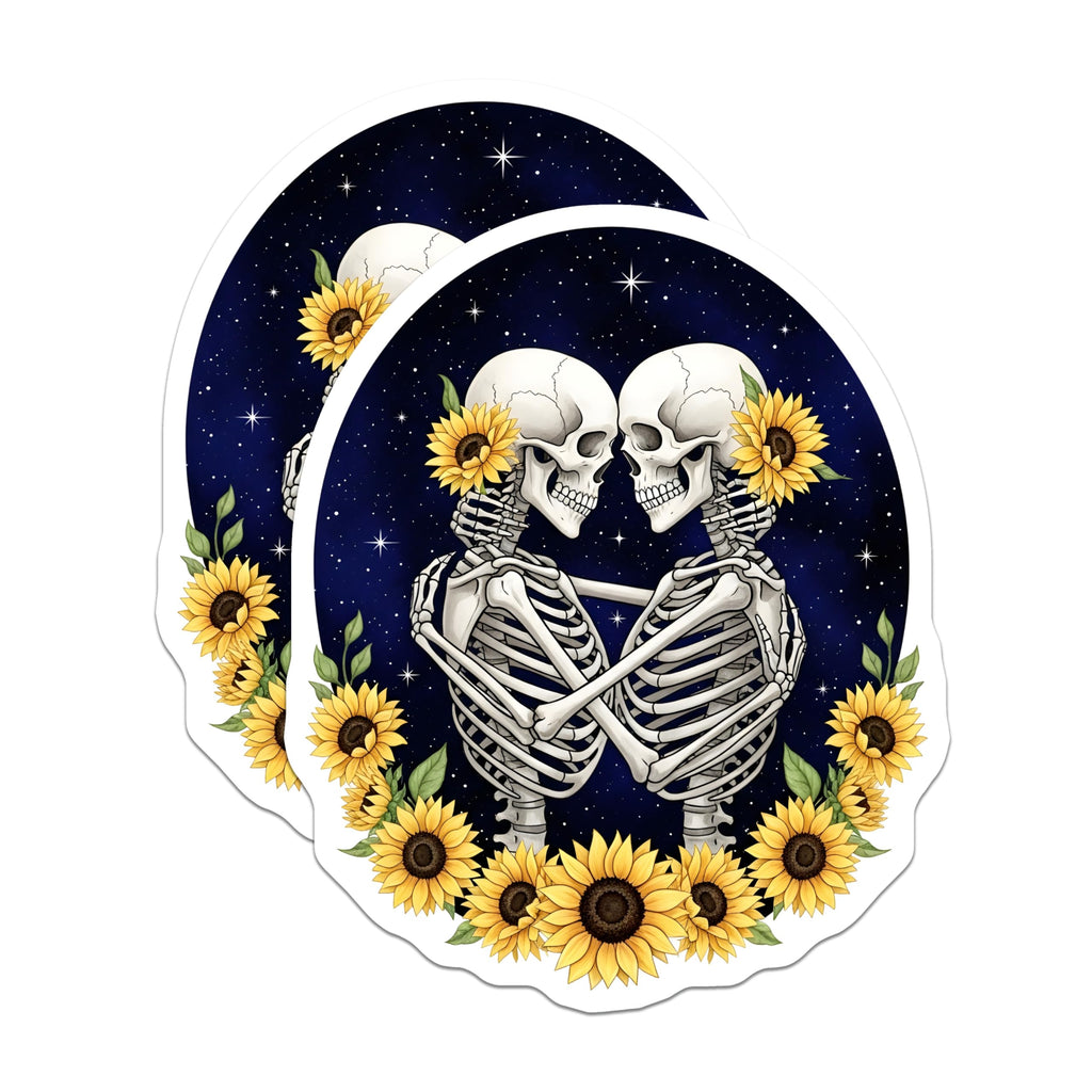 (2 Pack) Skeleton Sunflower Magnets - Gothic Home Decor - Romantic Skeleton Art - 5" On Longest Side - Premium Magnet - for Cars, Refrigerators, Toolboxes, Lockers - Made in USA - MAG17198