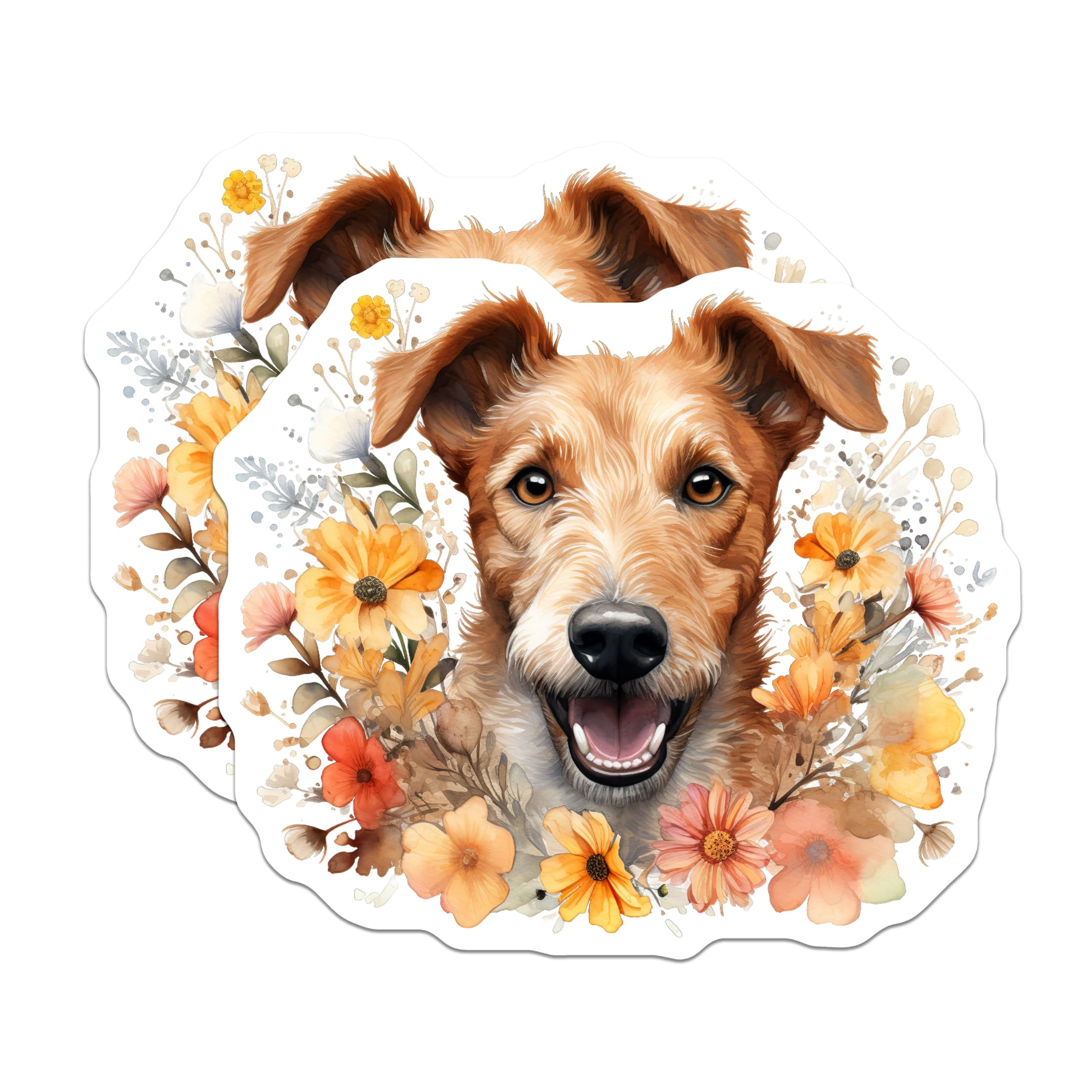 (2 Pack) Happy Dog Magnets - Watercolor Floral Canine Portrait Art - Cheerful Animal Lover Refrigerator Accents - 5 Inches On Longest Side - Thick Durable Magnet - Made in USA - MAG24539