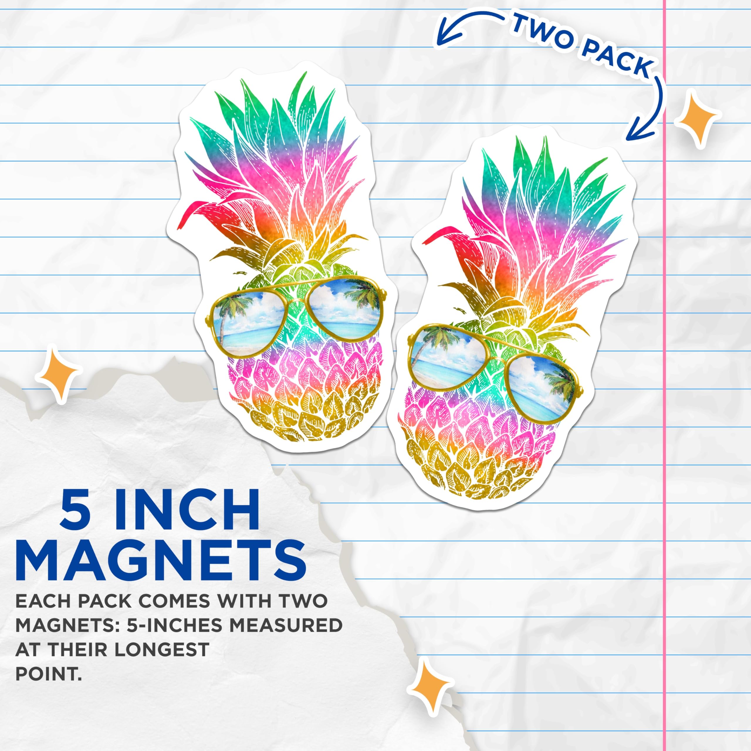 (2 Pack) Pineapple Magnets - Tropical Decor - Beach Vibes Fridge Magnets - 5" On Longest Side - Premium Magnet - for Cars, Refrigerators, Toolboxes, Lockers - Made in USA - MAG16973