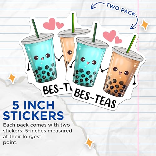 (2 Pack) BES-Teas Bubble Tea Stickers - Cute Kawaii Boba - Fun Drink' ' - 5" On Longest Side - Sticks to Smooth Flat Surfaces - Made in USA - BMCS7758