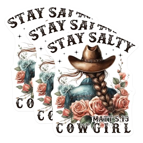 (3 Pack) Cowgirl Decals - Western Girl - Stay Salty - Laptop Decals - 3 Inches On Longest Side - Easy Peel & Apply - Made in USA - 3MCS0081