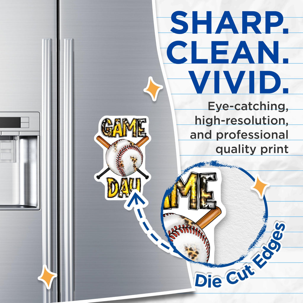 (2 Pack) Game Day Baseball Magnets - Leopard Print Sports Decor - Athletic Refrigerator Accent - 5 Inches On Longest Side - Thick Durable Magnet - Made in USA - MAG24315