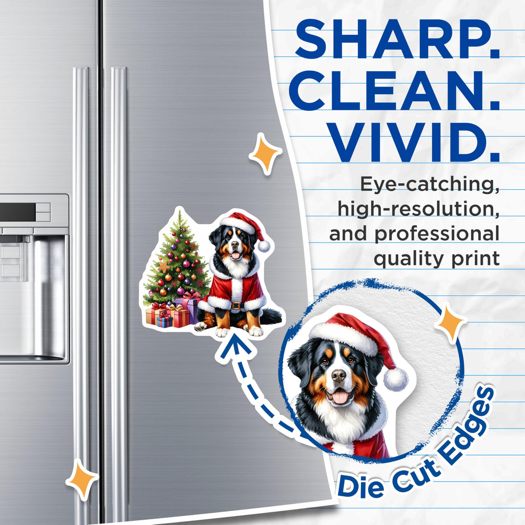 (2 Pack) Bernese Mountain Dog Magnets - Christmas Santa Pet Decor - Holiday Refrigerator Accent - 5 Inches On Longest Side - Thick Durable Magnet - Made in USA - MAG27961