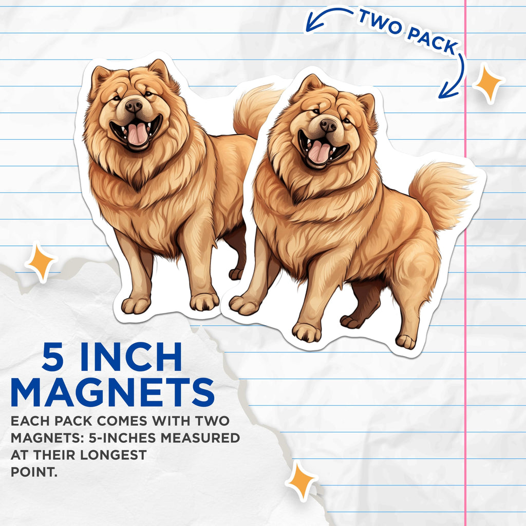 (2 Pack) Chow Chow Magnets - Adorable Dog Breed Artwork - Canine Fridge Decorations - 5 Inches On Longest Side - Thick Durable Magnet - Made in USA - MAG24733