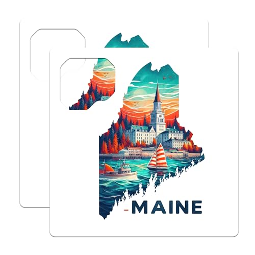 (2 Pack) Maine State Stickers - Travel Souvenir Stickers - Sailboat Mountain Lake Stickers - 5" On Longest Side - Sticks to Smooth Flat Surfaces - Made in USA - BMCS5156