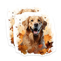 (2 Pack) Golden Retriever Magnets - Happy Autumn Dog Fridge Decor - Fall Leaves Pet Art - Retriever Puppy Kitchen Magnets - 5 Inches On Longest Side - Thick Durable Magnet - Made in USA - MAG24676