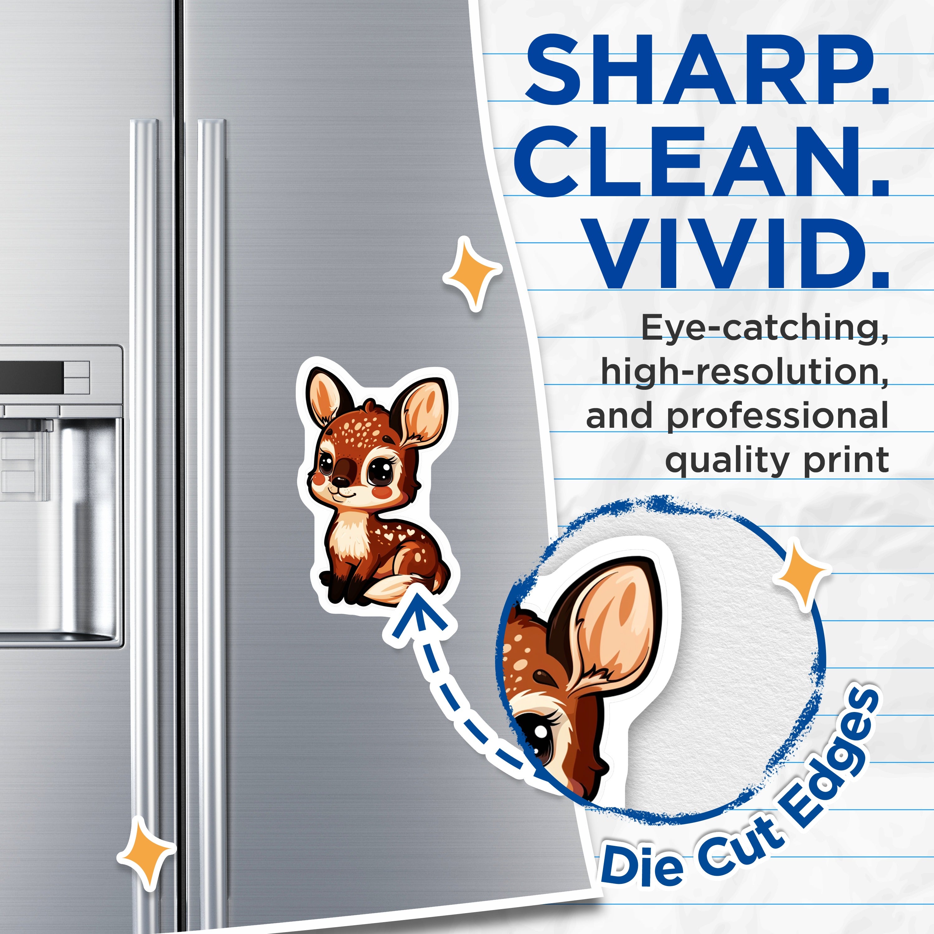 (2 Pack) Cute Fawn Magnets - Adorable Baby Deer Decor - Woodland Nursery Kitchen Fridge Locker Magnet - 5 Inches On Longest Side - Thick Durable Magnet - Made in USA - MAG37229
