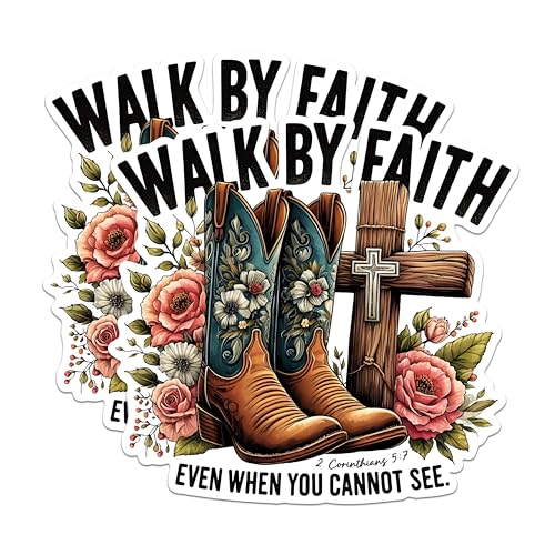 (2 Pack) Walk by Faith Magnets - Inspirational Quotes Magnets - Christian Decor Magnets - Floral Boot Magnets- 5" On Longest Side - for Fridges, Toolboxes, Cars - Made in USA - MAG2839