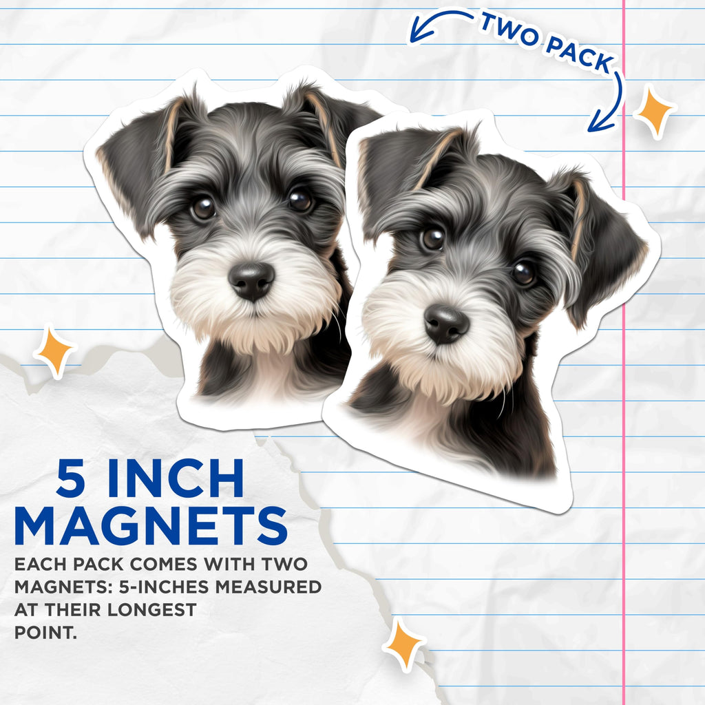 (2 Pack) Miniature Schnauzer Magnets - Cute Puppy Decor - Dog Lover Collectibles - 5 Inches On Longest Side - Thick Durable Magnet - Made in USA - MAG23721