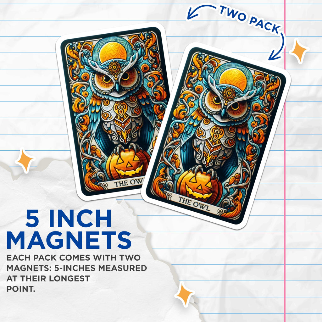 (2 Pack) Ornate Mandala Owl Art Magnets - Halloween Pumpkin Fall Season Decor - Mystical Creature Boho Witchy Art - 5 Inches On Longest Side - Thick Durable Magnet - Made in USA - MAG21364