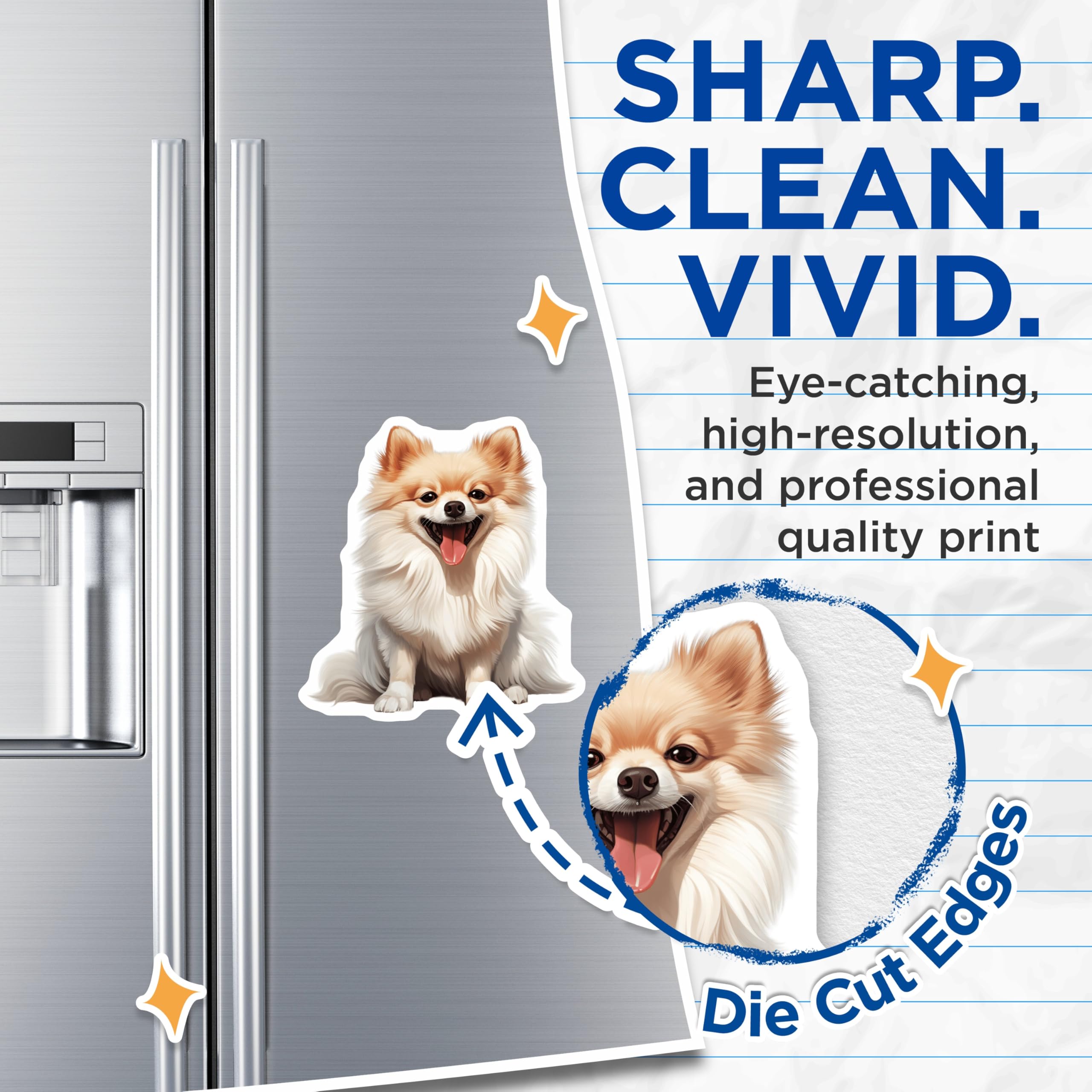 (2 Pack) Smiling Pomeranian Dog Magnets - Cute Puppy Refrigerator Decor - Pet Owner Animal Lover Locker Magnet - 5 Inches On Longest Side - Thick Durable Magnet - Made in USA - MAG28993