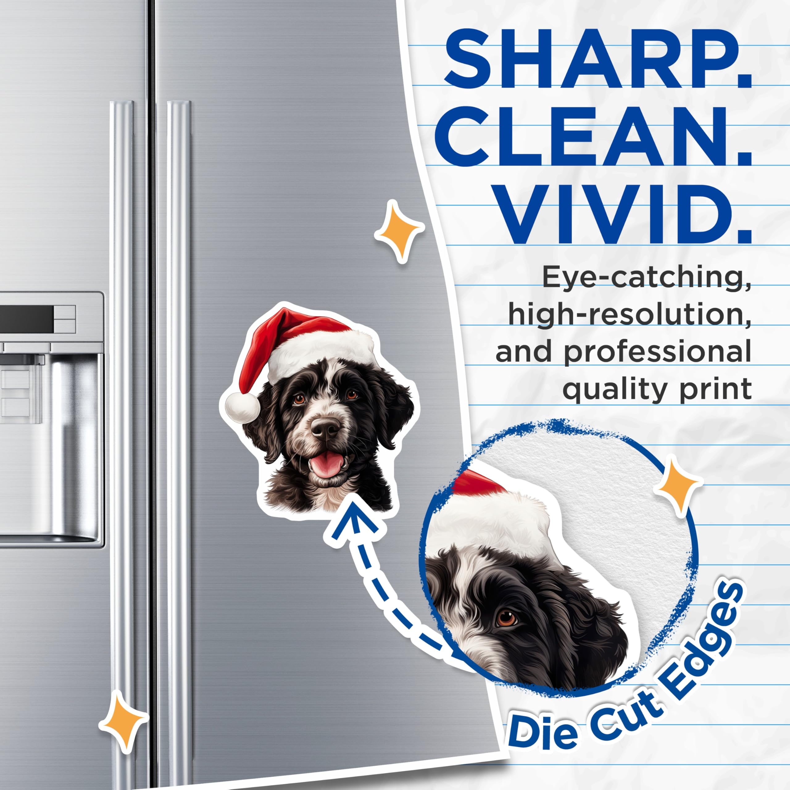 (2 Pack) Christmas Dog Magnets - Santa Hat Pup Refrigerator Decor - Pet Lover Holiday Stocking Stuffer - 5 Inches On Longest Side - Thick Durable Magnet - Made in USA - MAG28248