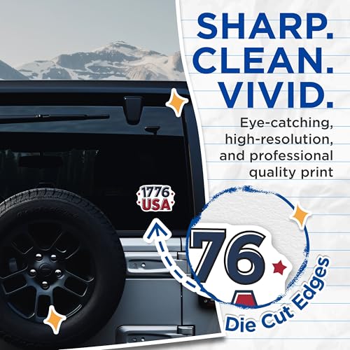(2 Pack) Patriotic 1776 USA Stickers - Independence Day Stickers - American Pride Stickers - 5" On Longest Side - Sticks to Smooth Flat Surfaces - Made in USA - BMCS3884