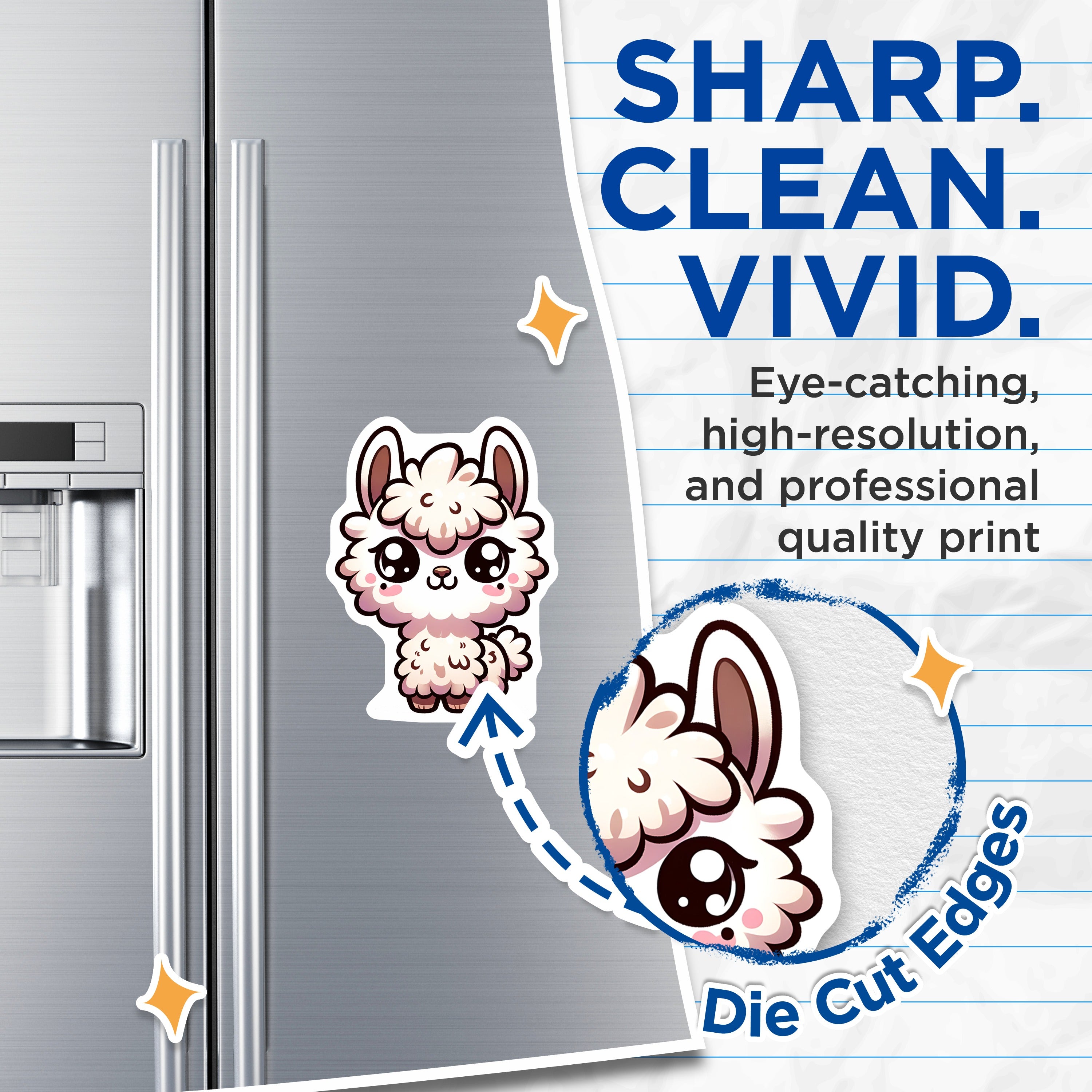 (2 Pack) Adorable Kawaii Llama Magnets - Cute Fluffy Animal Accent - Refrigerator Locker Kitchen Fun - 5 Inches On Longest Side - Thick Durable Magnet - Made in USA - MAG38582