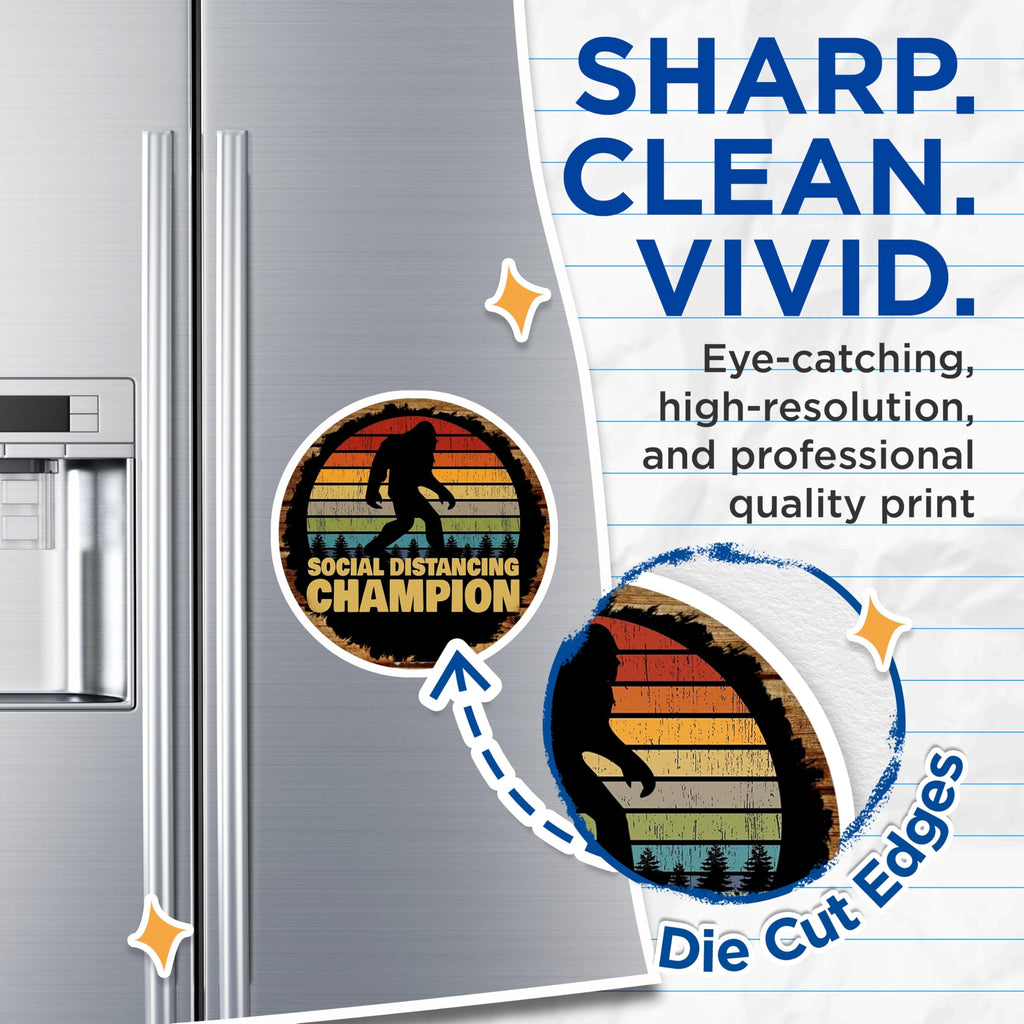 (2 Pack) Bigfoot Magnets - Funny Sasquatch Social Distancing - Retro Outdoors Fridge Magnets - 5 Inches On Longest Side - Thick Durable Magnet - Made in USA - MAG29136