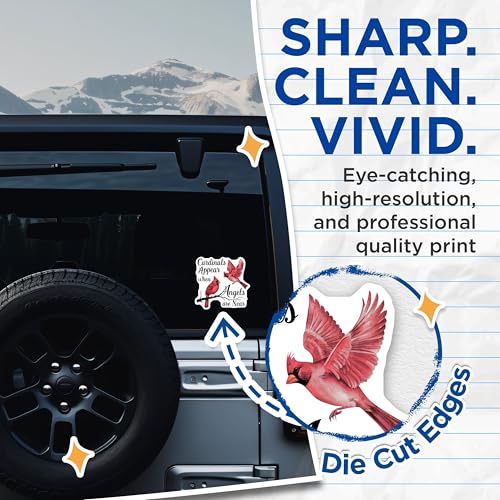 (2 Pack) Cardinals Appear When Angels are Near Stickers - 5" On Longest Side - Sticks to Smooth Flat Surfaces - Made in USA - BMCS8628 - BMCS8628