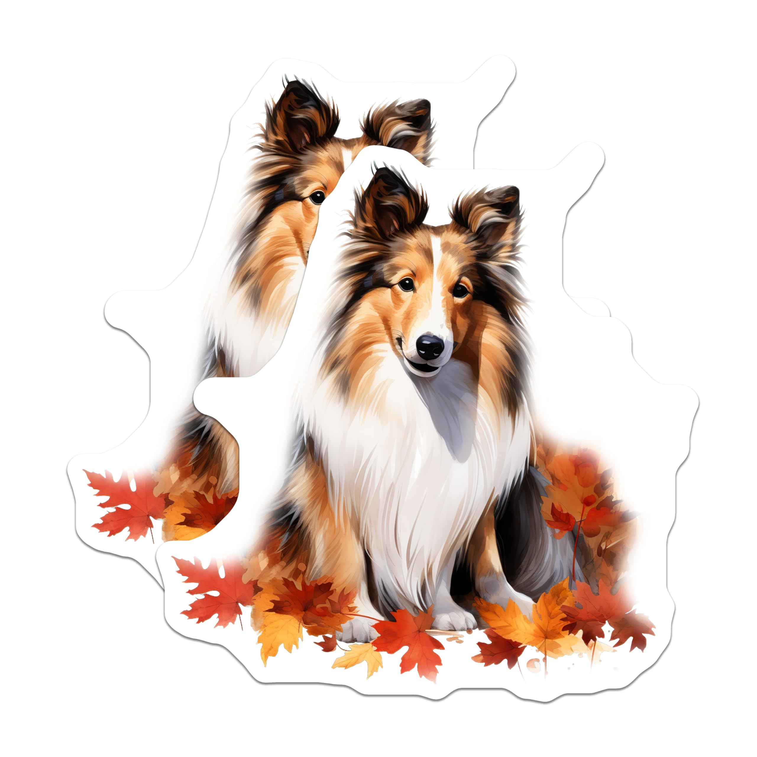 (2 Pack) Sheltie Dog Magnets - Autumn Leaves Decor - Shetland Sheepdog Fall Art - 5 Inches On Longest Side - Thick Durable Magnet - Made in USA - MAG23559