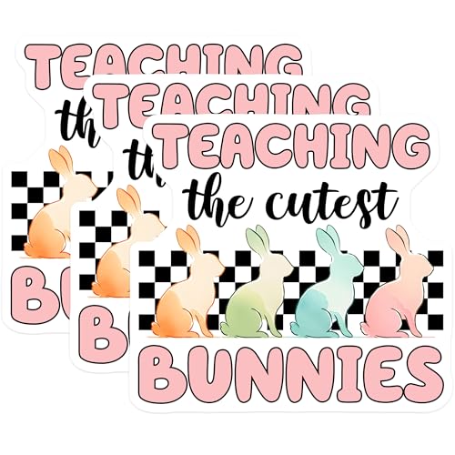 (3 Pack) Teaching Cutest Bunnies Decals - Teacher Decal - Easter Bunny Stickers - 3 Inches On Longest Side - Easy Peel & Apply - Made in USA - 3MCS6910
