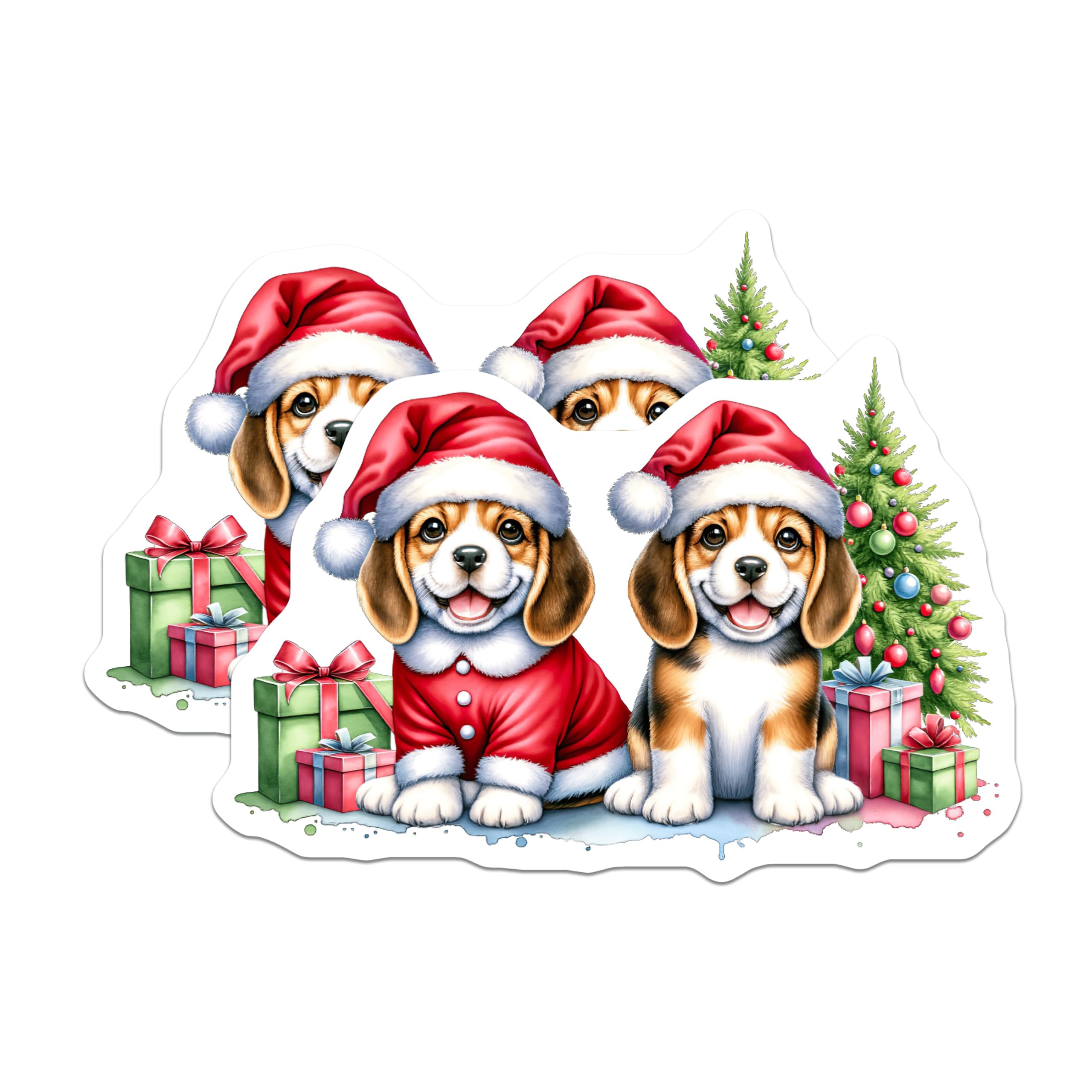 (2 Pack) Cute Beagle Christmas Magnets - Santa Puppy Decor - Holiday Refrigerator Art - 5 Inches On Longest Side - Thick Durable Magnet - Made in USA - MAG26683