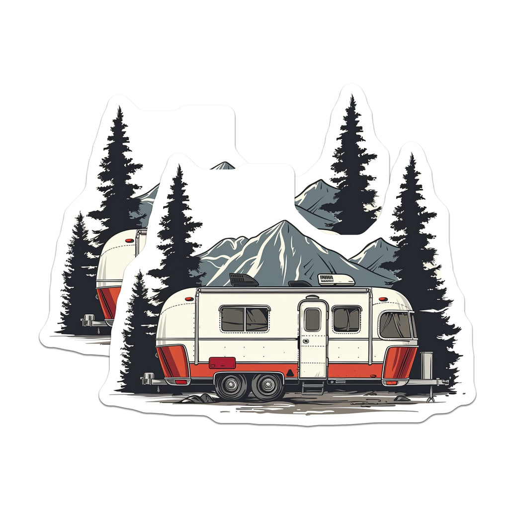 (2 Pack) Vintage Camper Magnets - RV Travel Aesthetic - Mountain Pine Tree - Outdoor Adventure Enthusiast - 5 Inches On Longest Side - Thick Durable Magnet - Made in USA - MAG38617