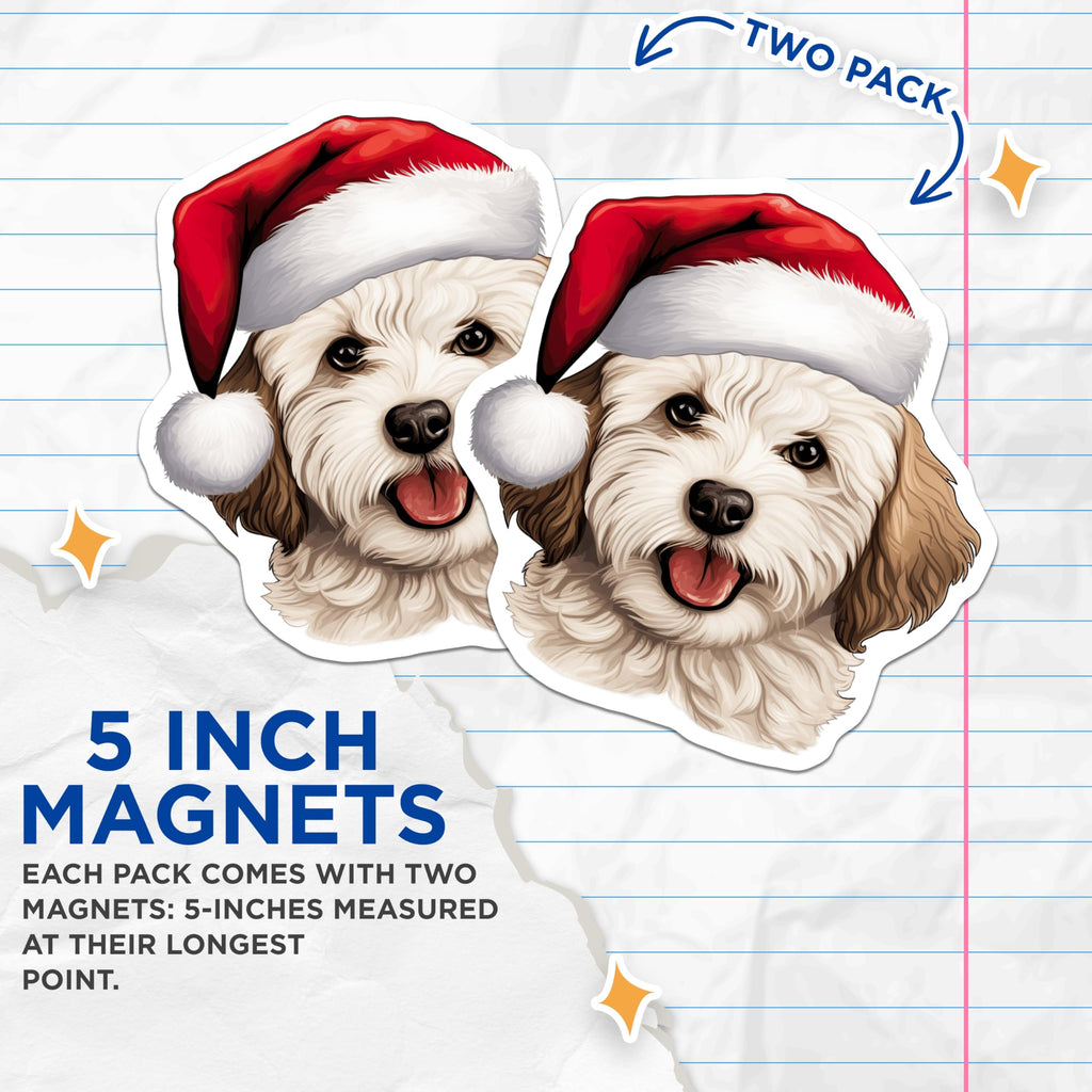 (2 Pack) Goldendoodle Christmas Magnets - Cute Santa Dog - Holiday Pet Owner Refrigerator Decor - 5 Inches On Longest Side - Thick Durable Magnet - Made in USA - MAG28441