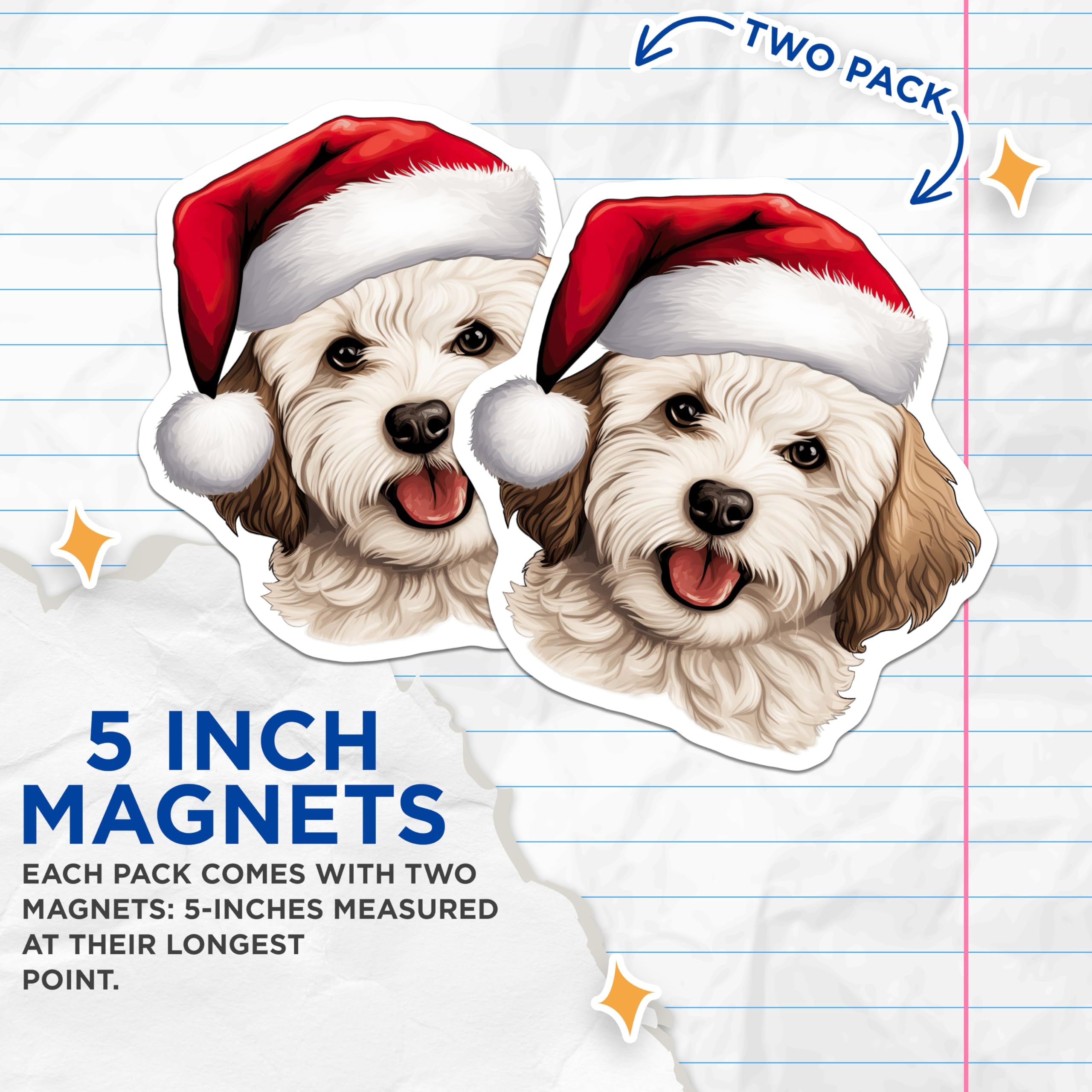 (2 Pack) Goldendoodle Christmas Magnets - Cute Santa Dog - Holiday Pet Owner Refrigerator Decor - 5 Inches On Longest Side - Thick Durable Magnet - Made in USA - MAG28441