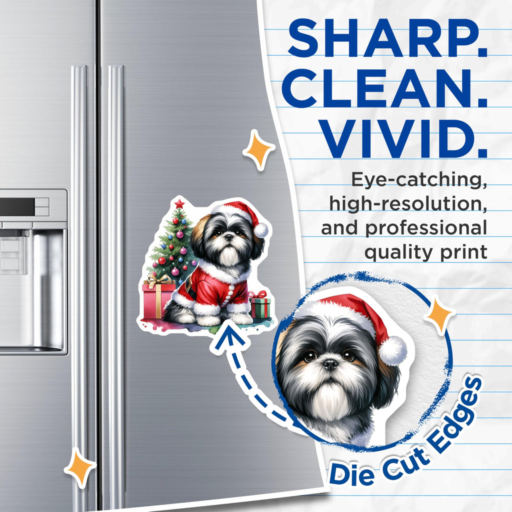 (2 Pack) Christmas Shih Tzu Magnets - Santa Puppy Decor - Holiday Dog Lover Refrigerator Accent - 5 Inches On Longest Side - Thick Durable Magnet - Made in USA - MAG30336