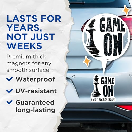 (2 Pack) Game On Magnets - Make Your Move Magnets - Motivational Chess Magnets - 5" On Longest Side - for Cars, Refrigerators, Toolboxes, Lockers - Made in USA BMCS3183