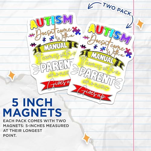 (2 Pack) Autism Parent Manual Magnets - Inspirational - Motivational Quote for Parents - 5" On Longest Side - for Cars, Fridges, Toolboxes - Made in USA - MAG6729