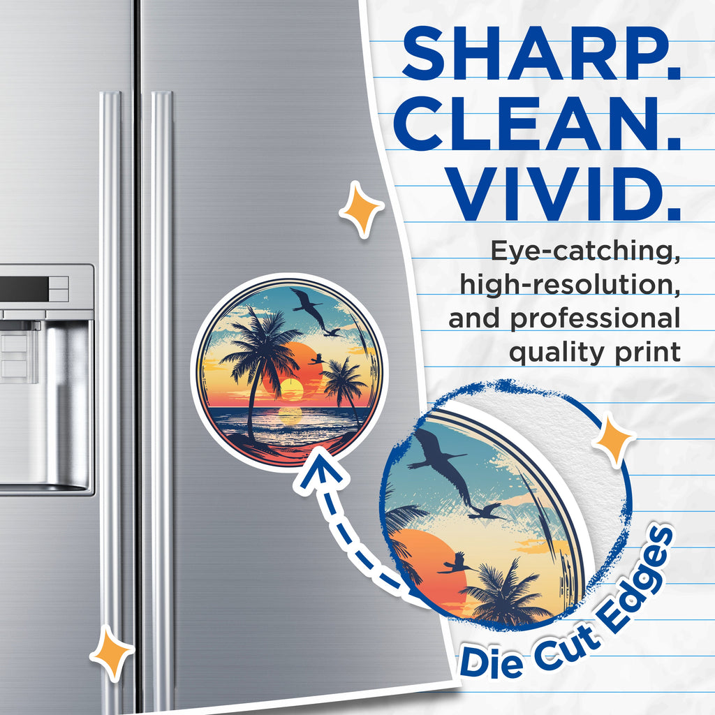 (2 Pack) Tropical Sunset Magnets - Beach Palm Tree - Coastal Ocean Vibe - Vacation Refrigerator Decor - 5 Inches On Longest Side - Thick Durable Magnet - Made in USA - MAG36836