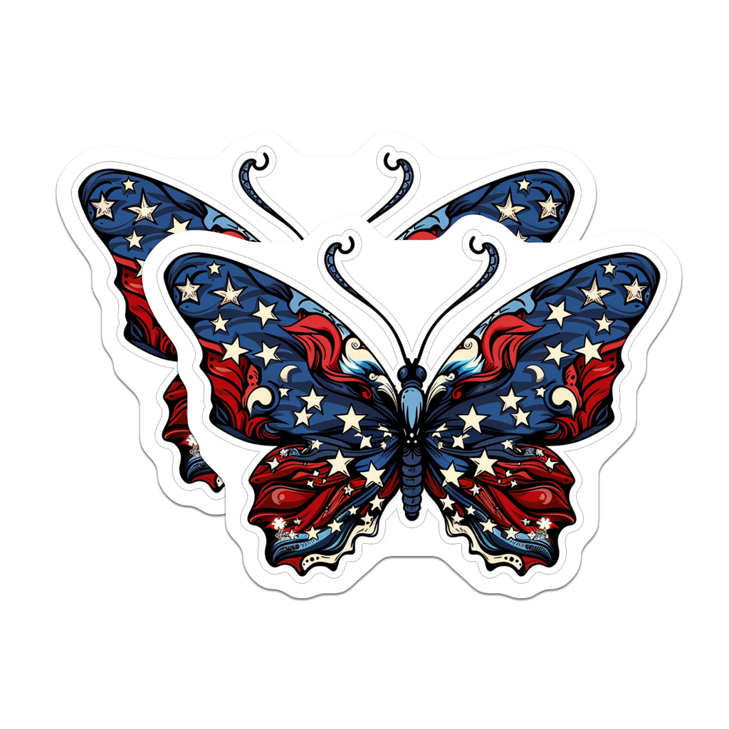 (2 Pack) Patriotic Butterfly Magnets - American Flag Auto Fridge Decor - Independence Day USA Show Your Pride - 5 Inches On Longest Side - Thick Durable Magnet - Made in USA - MAG37471