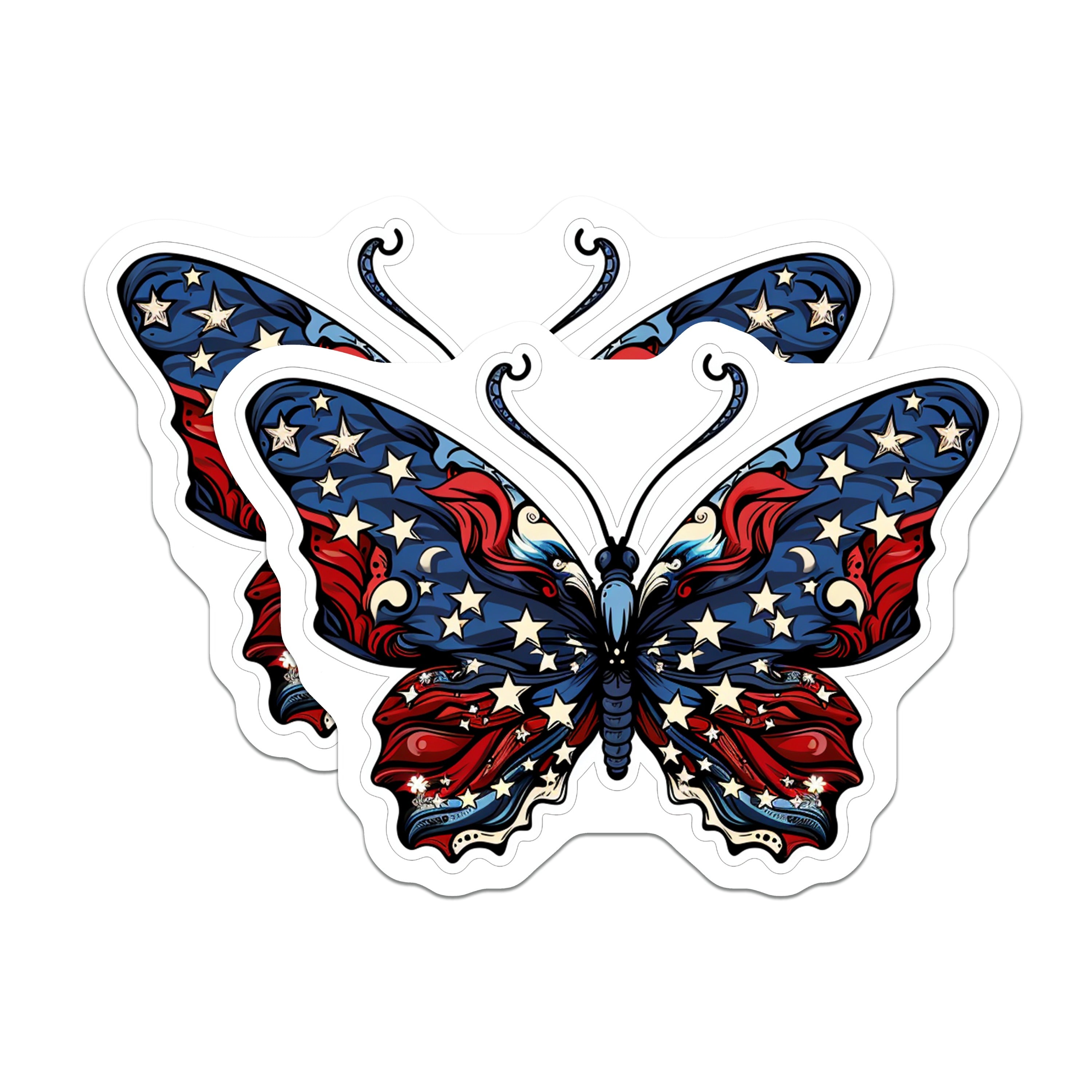 (2 Pack) Patriotic Butterfly Magnets - American Flag Auto Fridge Decor - Independence Day USA Show Your Pride - 5 Inches On Longest Side - Thick Durable Magnet - Made in USA - MAG37471
