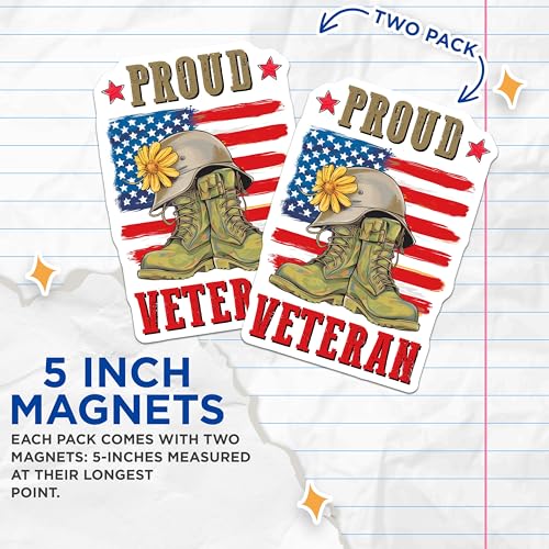 (2 Pack) Proud Veteran Magnets Magnets - Patriotic Military Decor - Veterans Day Celebration - 5" On Longest Side - Made in USA - Sticks to Refrigerators & Metal Surfaces - MAG8358