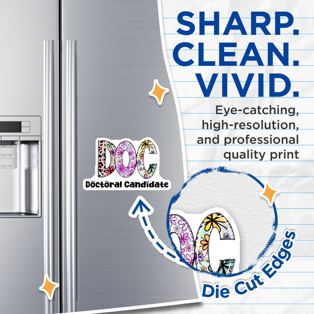 (2 Pack) Doctoral Candidate Magnets - Graduation - New Doctor - Floral Design - 5" On Longest Side - Premium Magnet - for Cars, Refrigerators, Toolboxes, Lockers - Made in USA - MAG15970