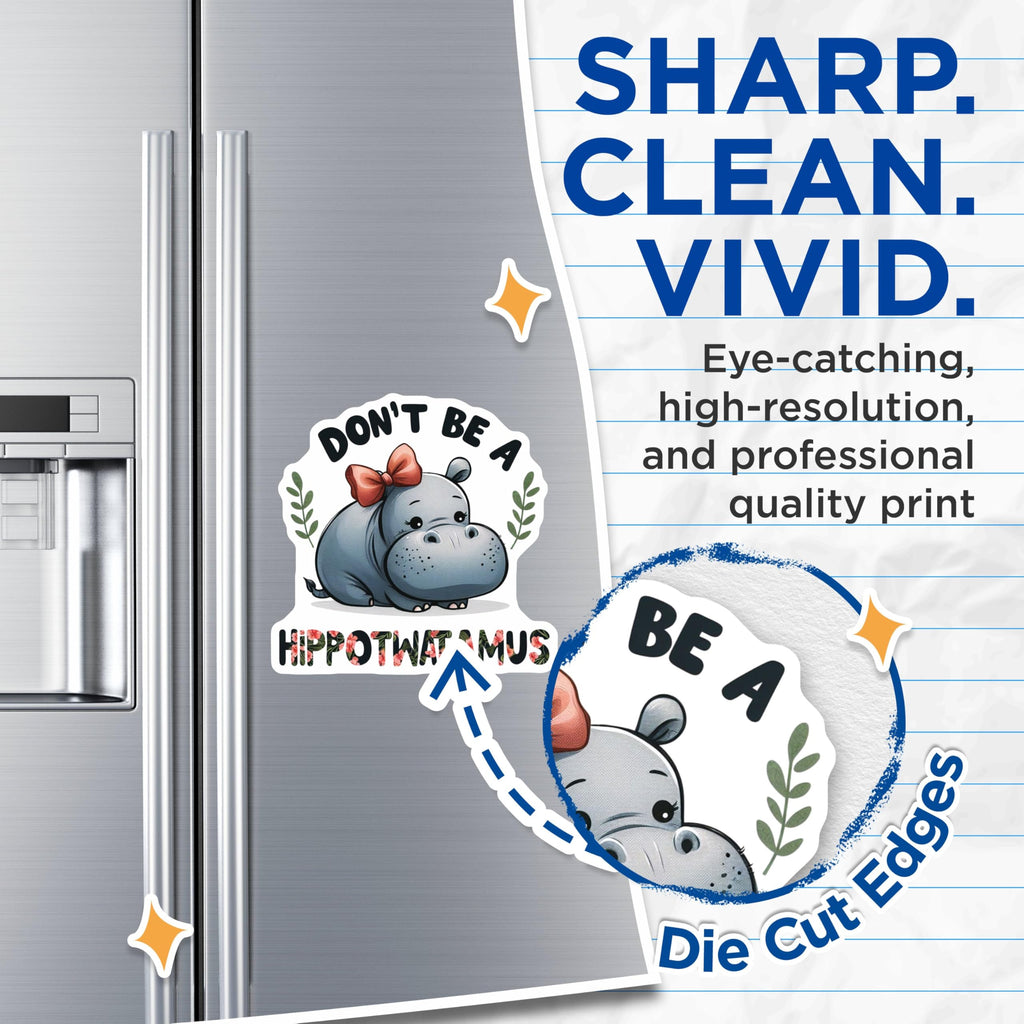 (2 Pack) Dont Be A Hippotwatamus Magnets - Funny Quote - Cute Hippo Magnet - Humorous Animal Magnet - Cute Refrigerator - 5" On Longest Side - for Cars, Fridges, Toolboxes - Made in USA - MAG4517